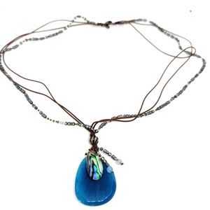 Silpada Necklace N2227 INDIGO MOOD Sterling Silver Blue Quartzite Shell Glass